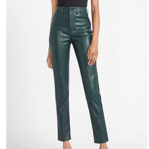 Express Faux Leather Green Pants slim high rise high waisted - Picture 1 of 9